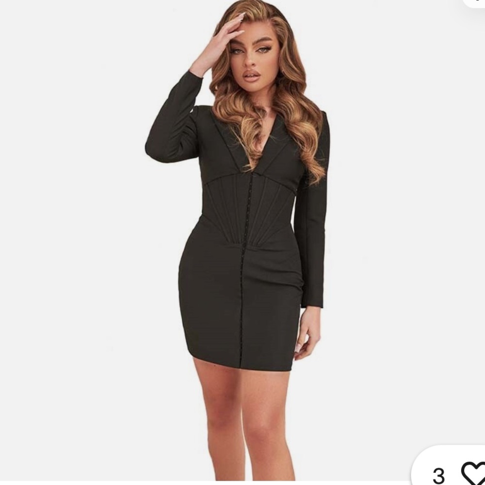 NWT Lavish Alice Corset Long Sleeve Tux Minidress in Black Size 10